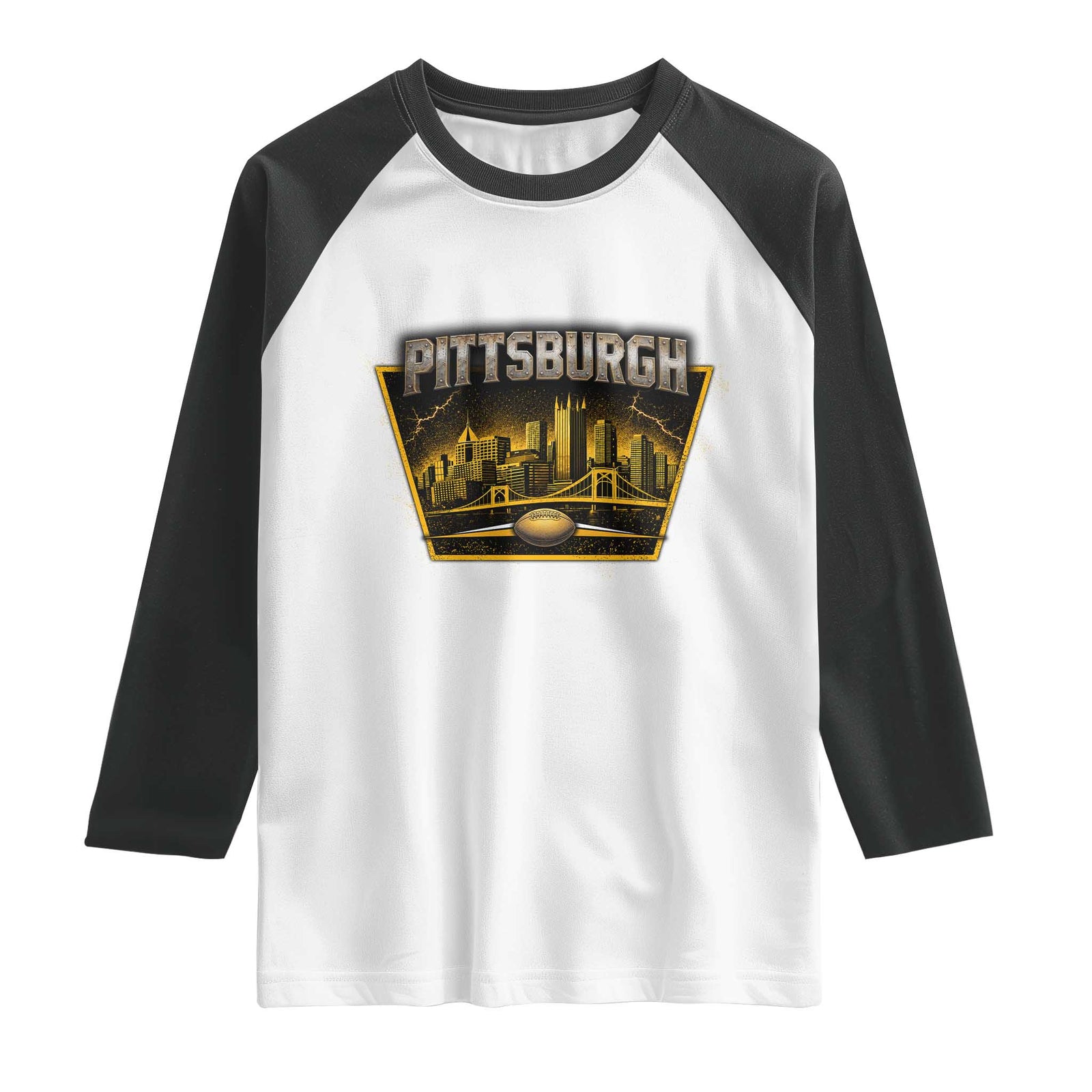 Pittsburgh Skyline Crest Graphic Raglan Shirt Football Lover Gift TS12 White Black Print Your Wear