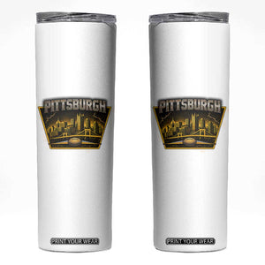Pittsburgh Skyline Crest Graphic Skinny Tumbler Football Lover Gift