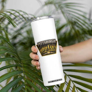 Pittsburgh Skyline Crest Graphic Skinny Tumbler Football Lover Gift
