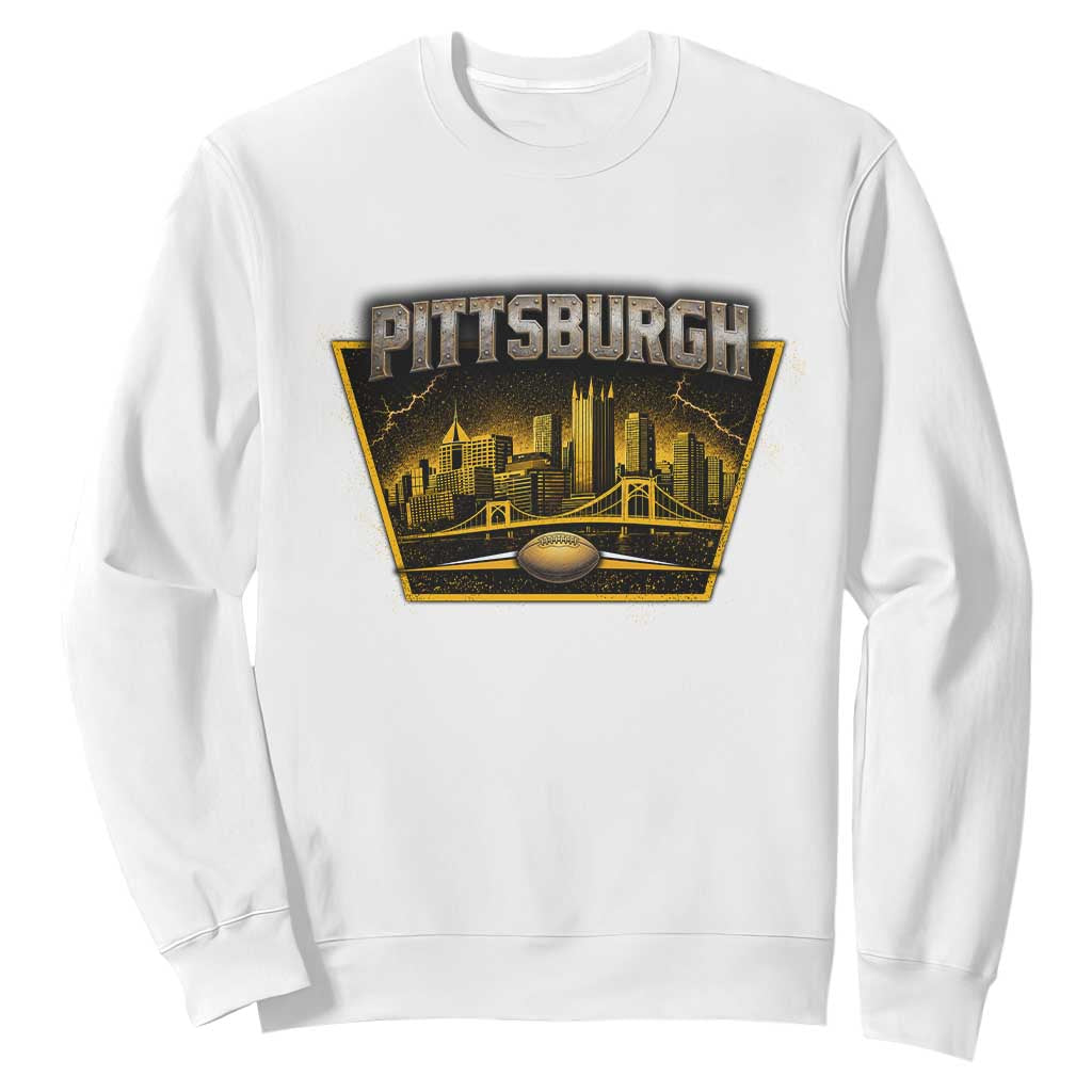 Pittsburgh Skyline Crest Graphic Sweatshirt Football Lover Gift
