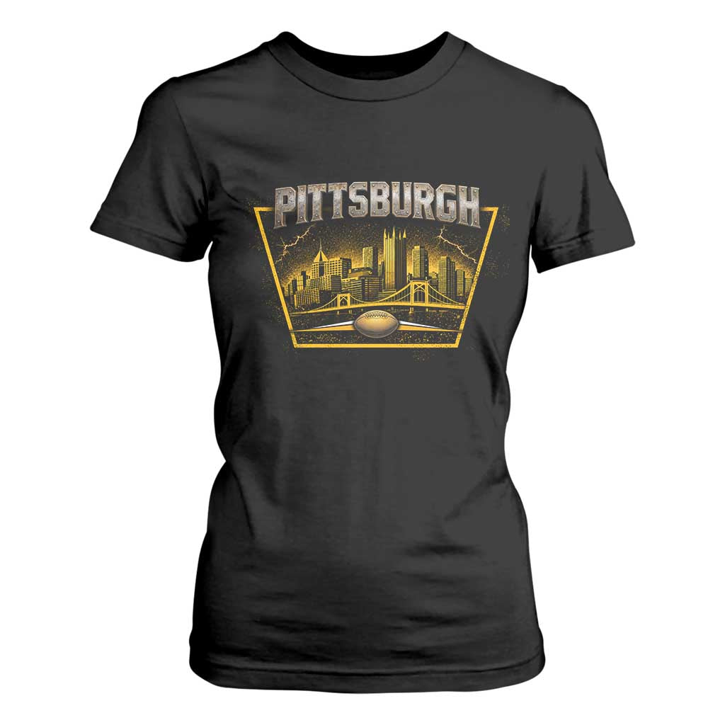 Pittsburgh Skyline Crest Graphic T Shirt For Women Football Lover Gift