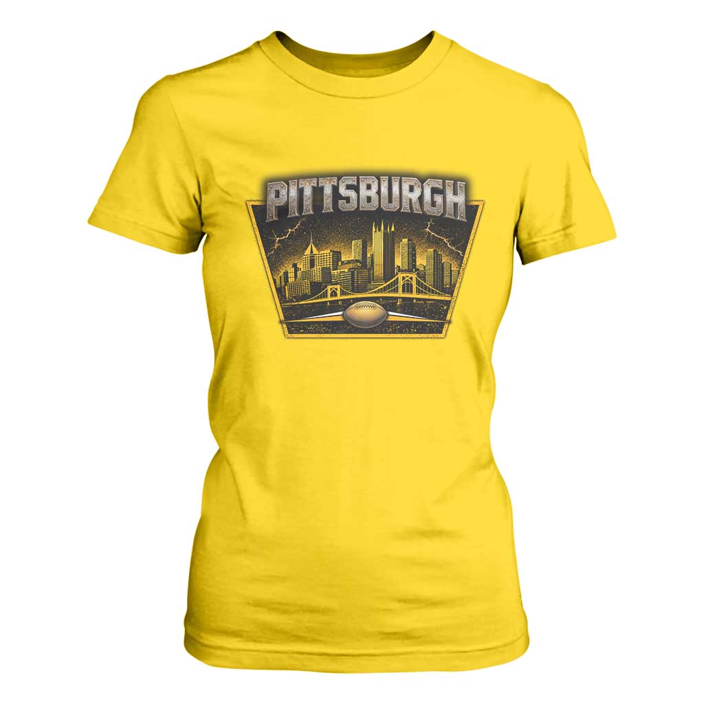 Pittsburgh Skyline Crest Graphic T Shirt For Women Football Lover Gift