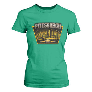 Pittsburgh Skyline Crest Graphic T Shirt For Women Football Lover Gift