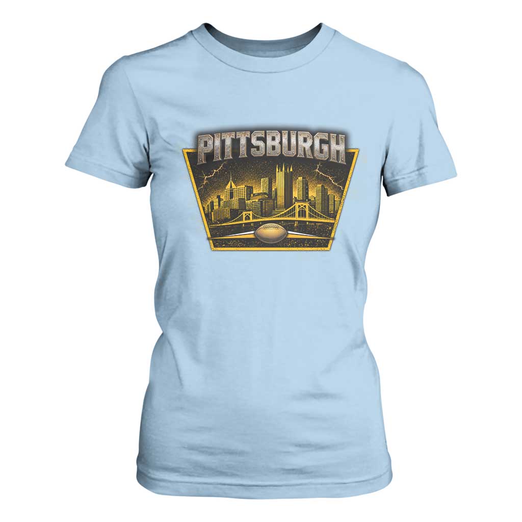 Pittsburgh Skyline Crest Graphic T Shirt For Women Football Lover Gift