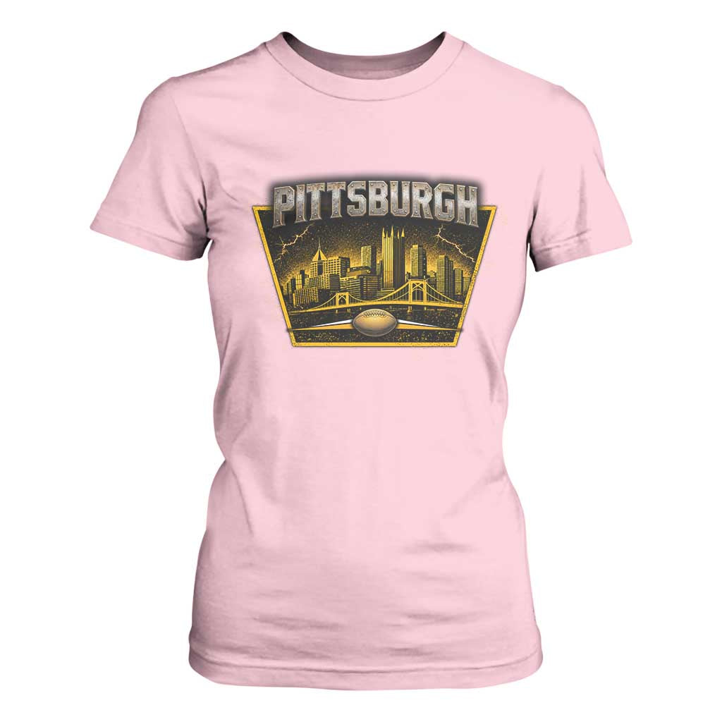 Pittsburgh Skyline Crest Graphic T Shirt For Women Football Lover Gift