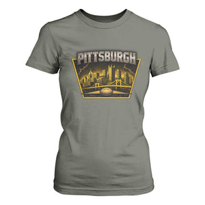 Pittsburgh Skyline Crest Graphic T Shirt For Women Football Lover Gift