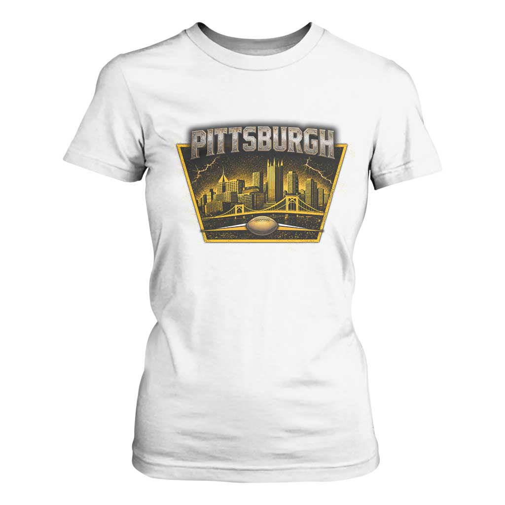 Pittsburgh Skyline Crest Graphic T Shirt For Women Football Lover Gift
