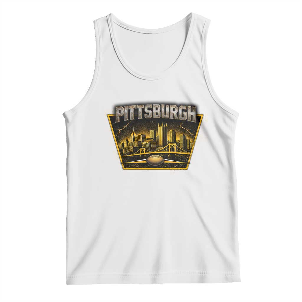 Pittsburgh Skyline Crest Graphic Tank Top Football Lover Gift TS12 White Print Your Wear