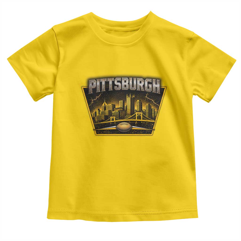 Pittsburgh Skyline Crest Graphic Toddler T Shirt Football Lover Gift