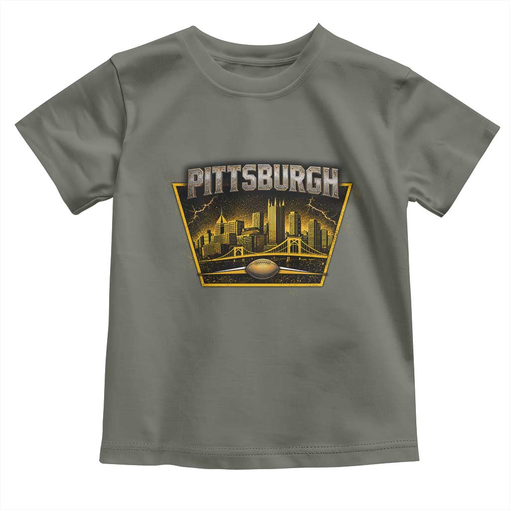 Pittsburgh Skyline Crest Graphic Toddler T Shirt Football Lover Gift