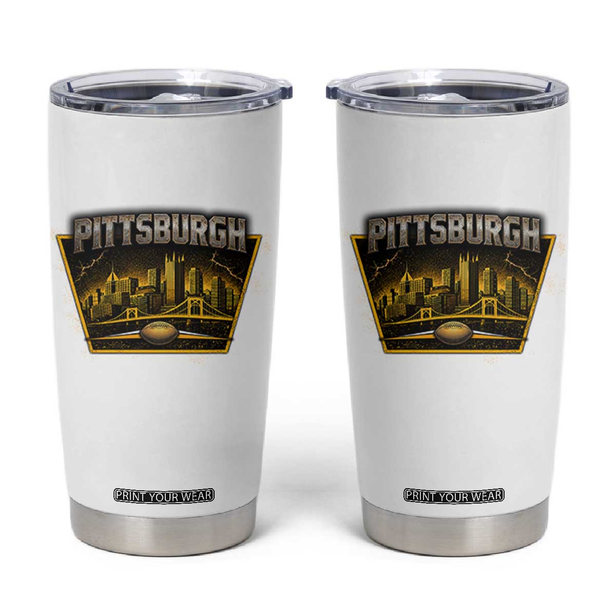 Pittsburgh Skyline Crest Graphic Tumbler Cup Football Lover Gift