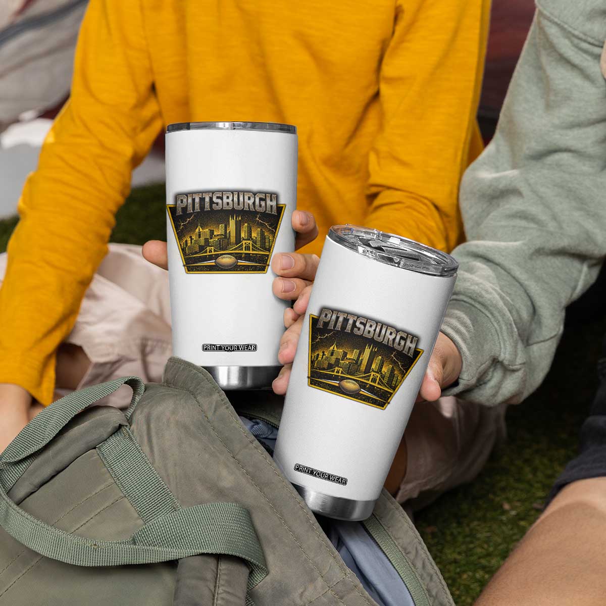 Pittsburgh Skyline Crest Graphic Tumbler Cup Football Lover Gift
