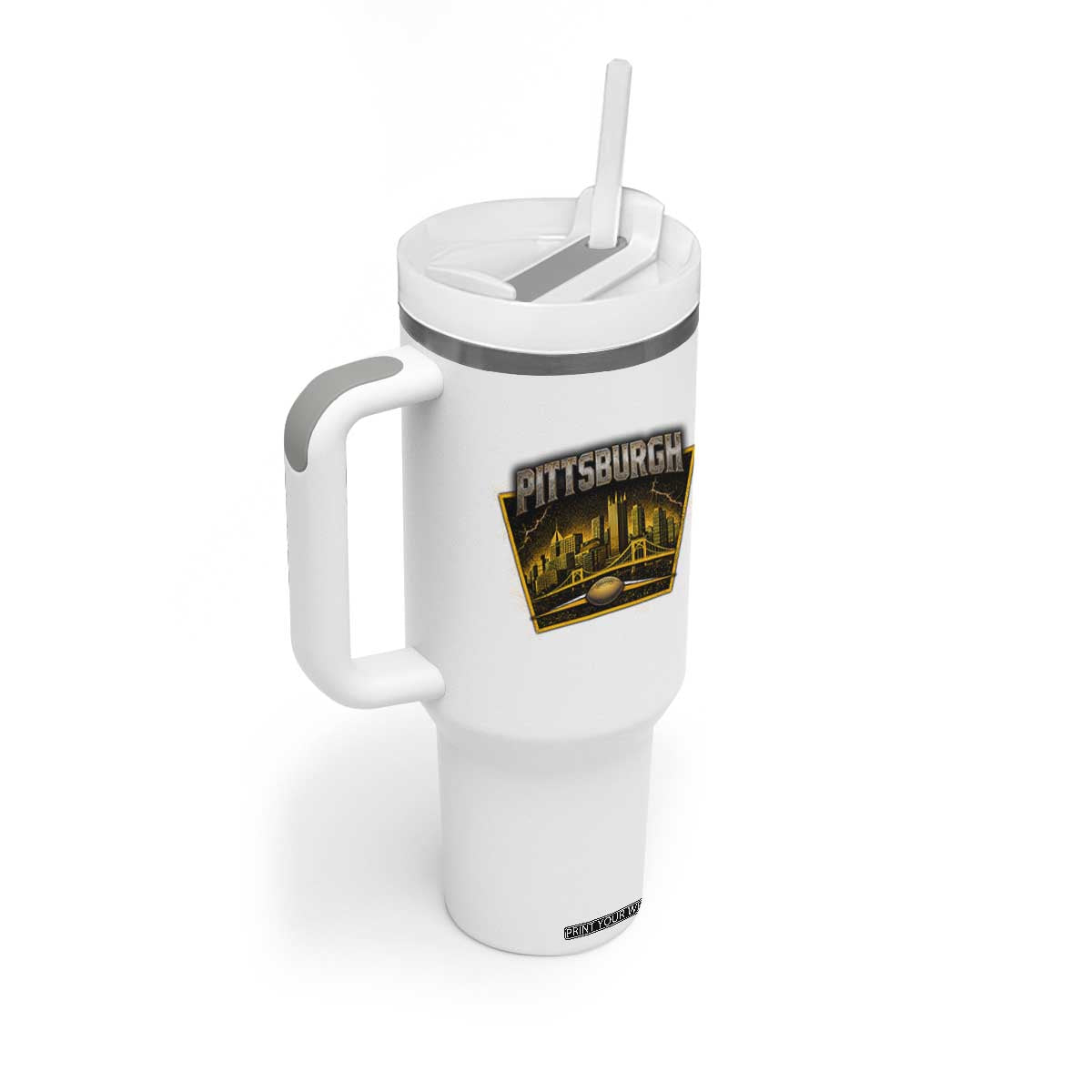 Pittsburgh Skyline Crest Graphic Tumbler With Handle Football Lover Gift