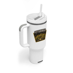 Pittsburgh Skyline Crest Graphic Tumbler With Handle Football Lover Gift