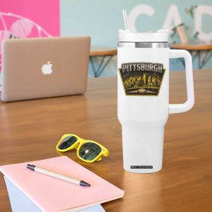 Pittsburgh Skyline Crest Graphic Tumbler With Handle Football Lover Gift