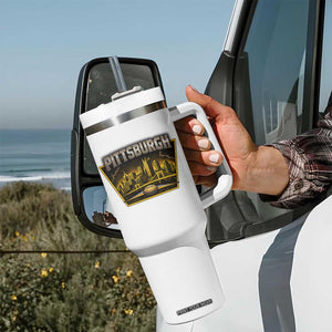 Pittsburgh Skyline Crest Graphic Tumbler With Handle Football Lover Gift