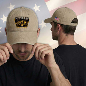 Pittsburgh Skyline Crest Graphic Washed Cotton Baseball Cap Football Lover Gift