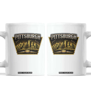 Pittsburgh Skyline Crest Graphic Coffee Mug Football Lover Gift