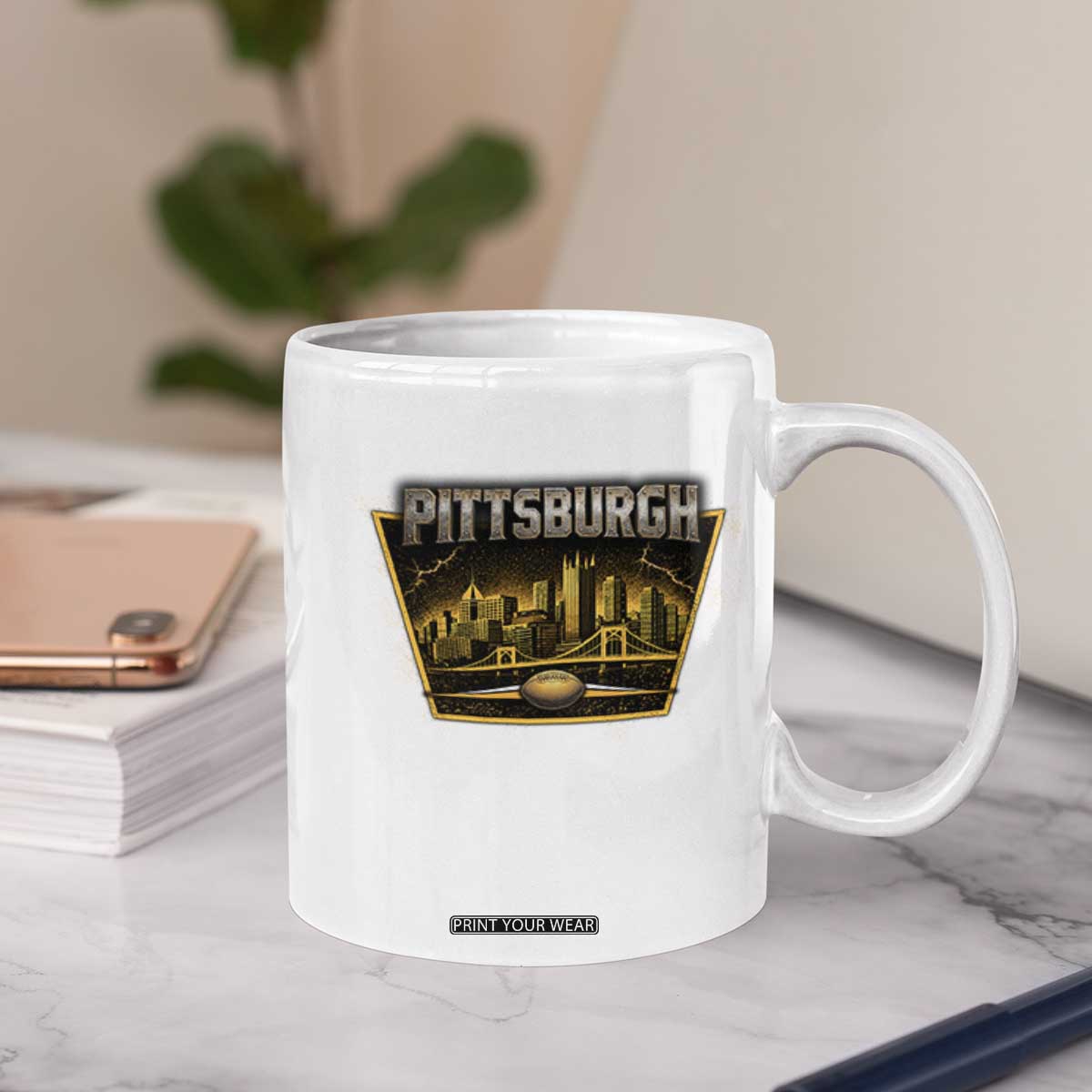 Pittsburgh Skyline Crest Graphic Coffee Mug Football Lover Gift