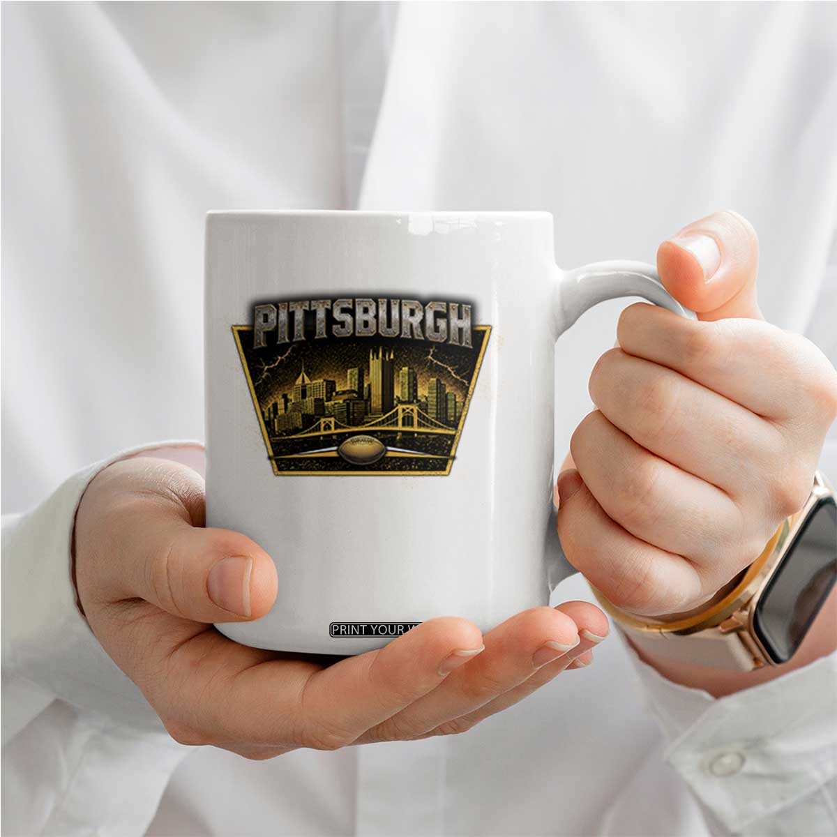 Pittsburgh Skyline Crest Graphic Coffee Mug Football Lover Gift