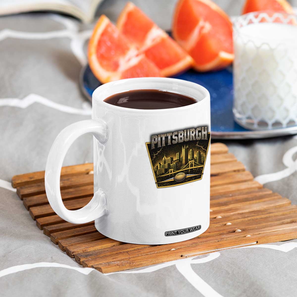 Pittsburgh Skyline Crest Graphic Coffee Mug Football Lover Gift