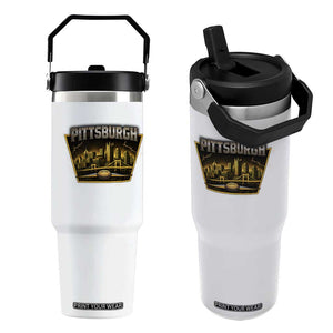Pittsburgh Skyline Crest Graphic Flip Straw Tumbler Football Lover Gift