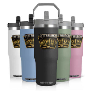 Pittsburgh Skyline Crest Graphic Flip Straw Tumbler Football Lover Gift