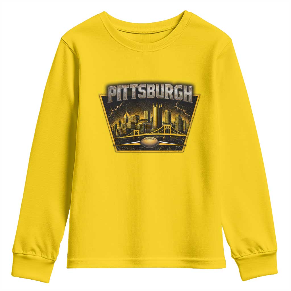 Pittsburgh Skyline Crest Graphic Youth Sweatshirt Football Lover Gift