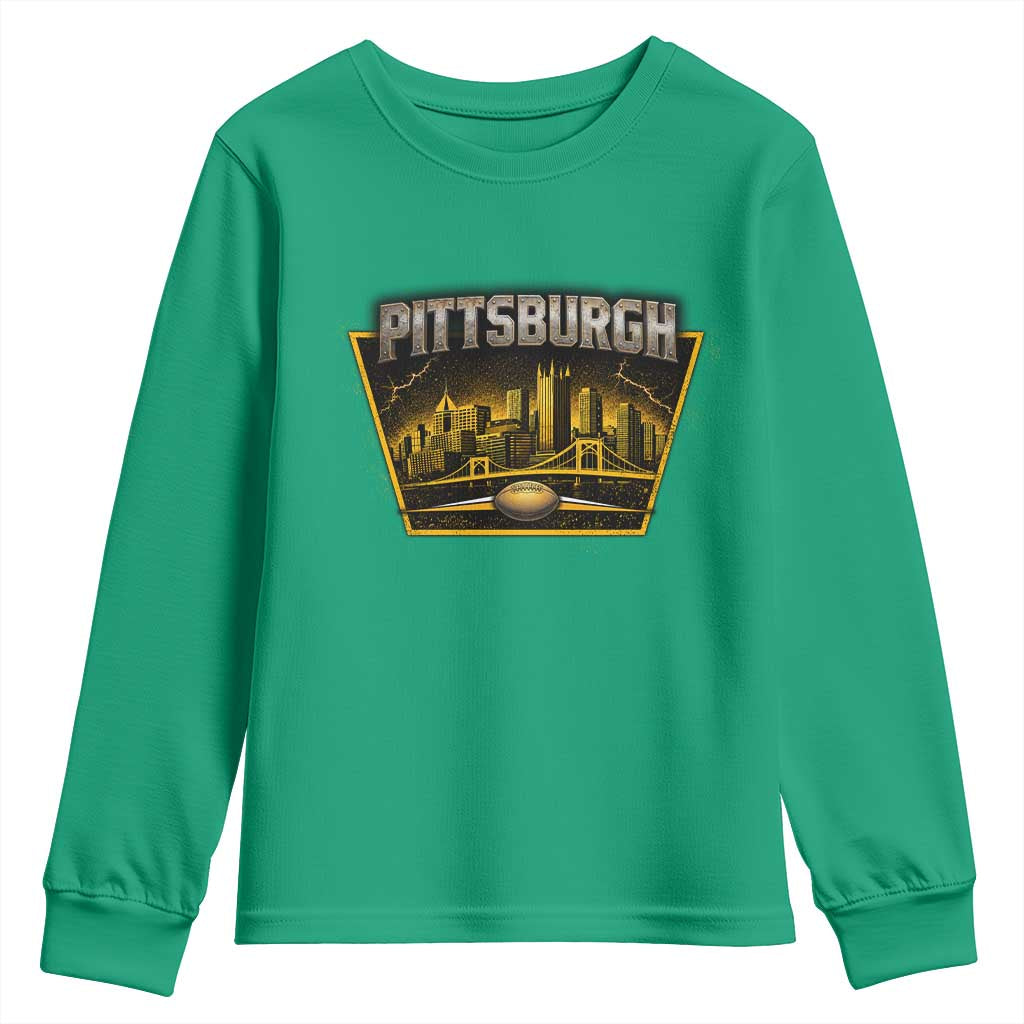 Pittsburgh Skyline Crest Graphic Youth Sweatshirt Football Lover Gift