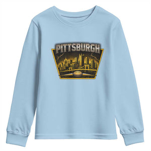 Pittsburgh Skyline Crest Graphic Youth Sweatshirt Football Lover Gift