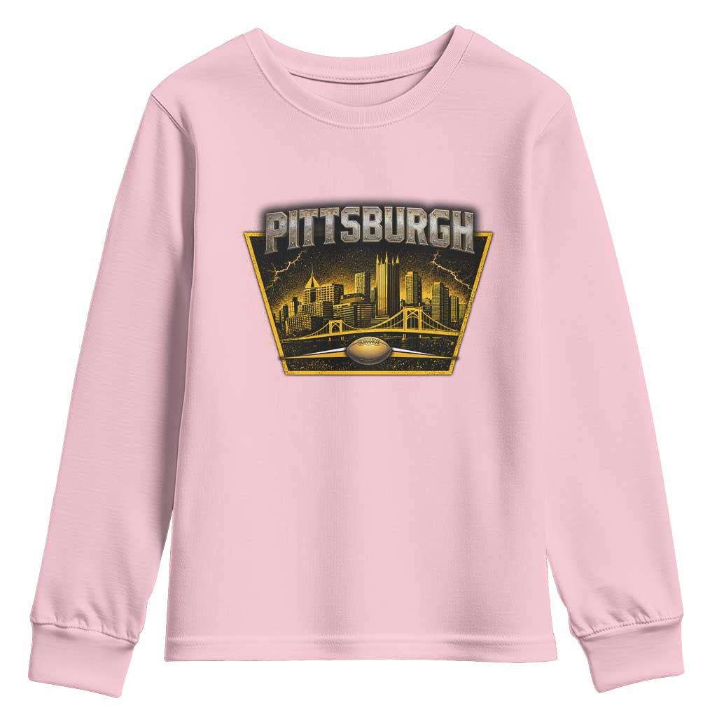 Pittsburgh Skyline Crest Graphic Youth Sweatshirt Football Lover Gift