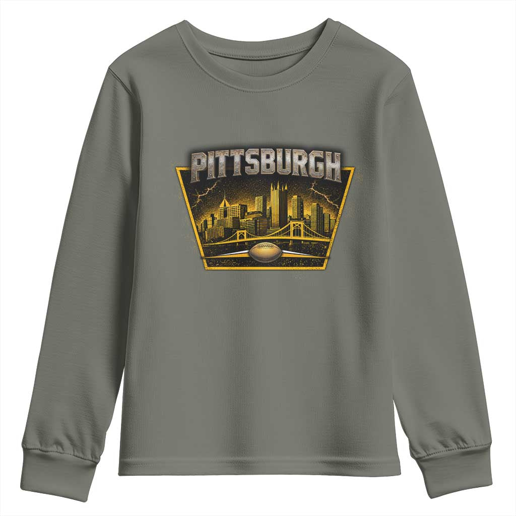 Pittsburgh Skyline Crest Graphic Youth Sweatshirt Football Lover Gift