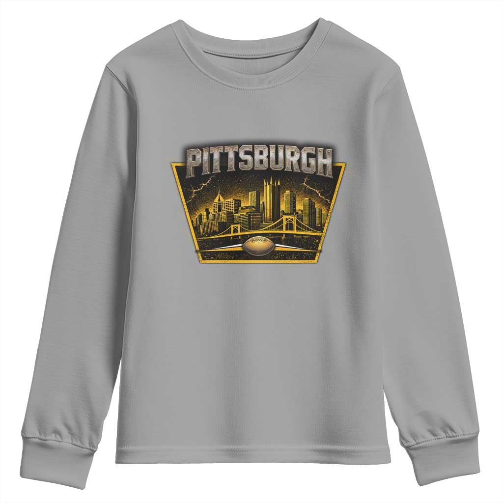 Pittsburgh Skyline Crest Graphic Youth Sweatshirt Football Lover Gift