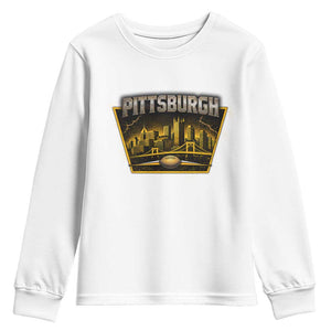Pittsburgh Skyline Crest Graphic Youth Sweatshirt Football Lover Gift