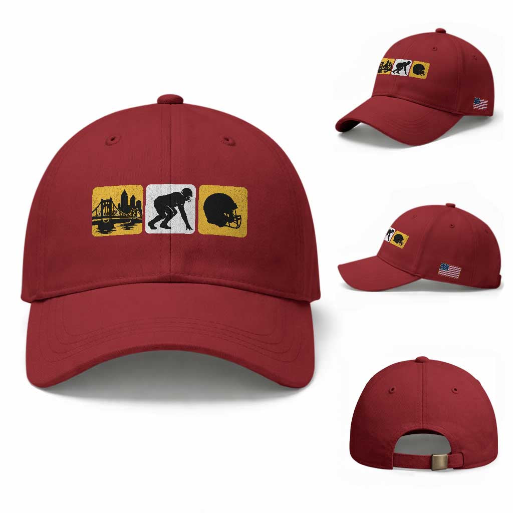 Pittsburgh Skyline Crest Graphic Baseball Cap Football Fan Pride