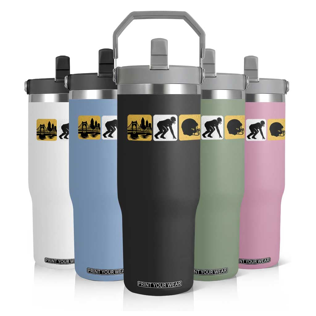 Pittsburgh Skyline Crest Graphic Flip Straw Tumbler Football Fan Pride