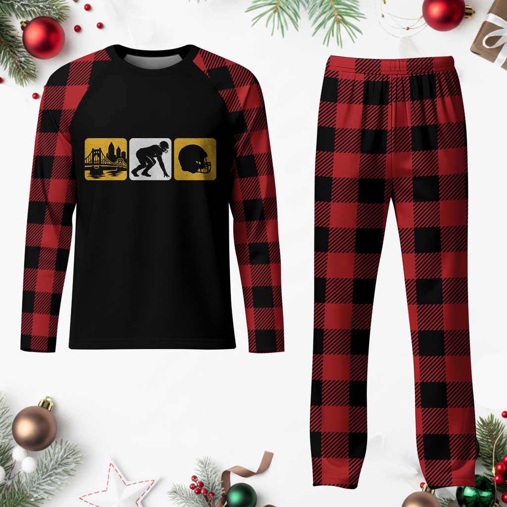 Pittsburgh Skyline Crest Graphic Plaid Pajama Set Football Fan Pride