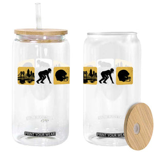 Pittsburgh Skyline Crest Graphic Glass Can Football Fan Pride