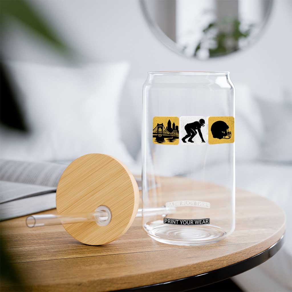Pittsburgh Skyline Crest Graphic Glass Can Football Fan Pride
