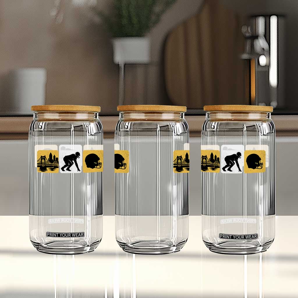 Pittsburgh Skyline Crest Graphic Glass Can Football Fan Pride