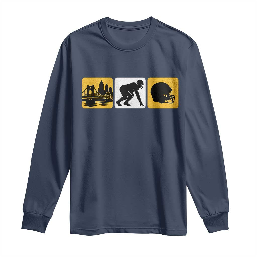 Pittsburgh Skyline Crest Graphic Long Sleeve Shirt Football Fan Pride