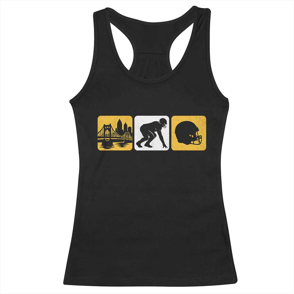 Pittsburgh Skyline Crest Graphic Racerback Tank Top Football Fan Pride
