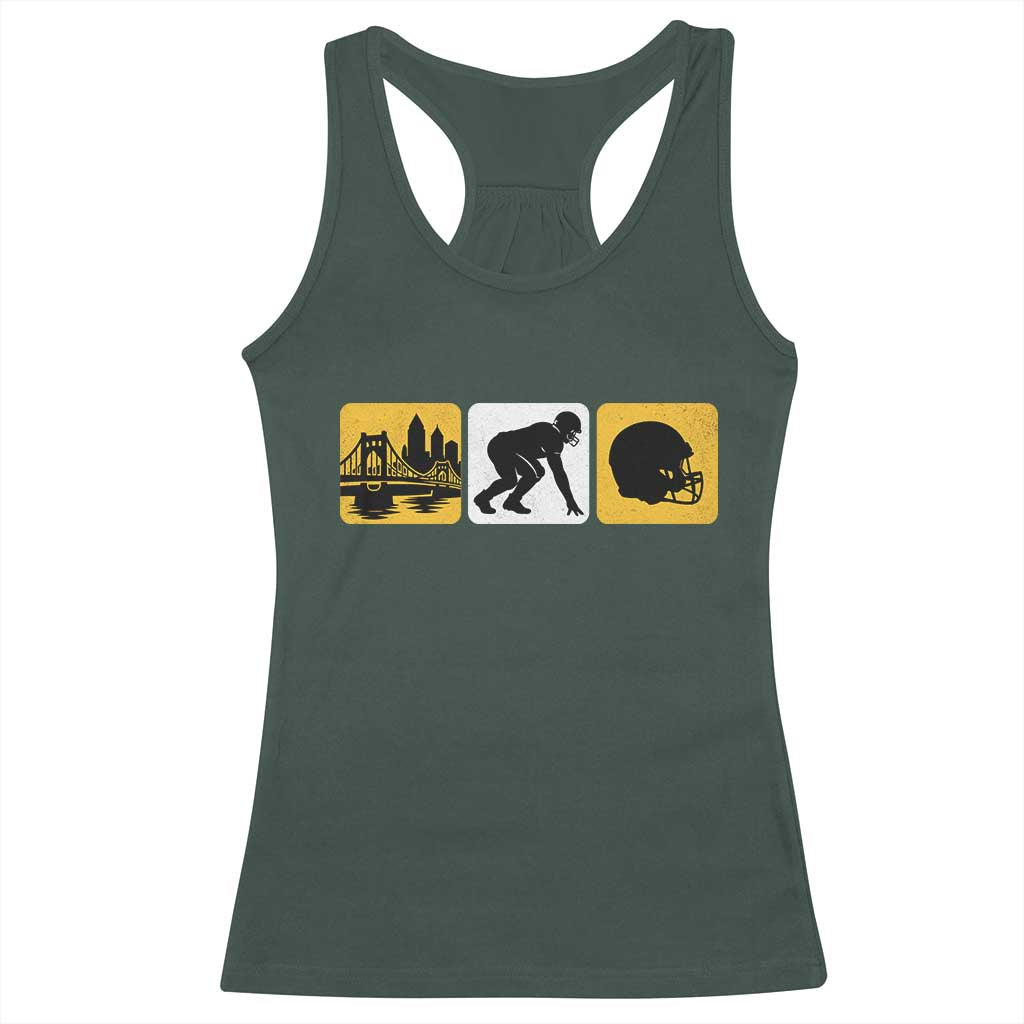 Pittsburgh Skyline Crest Graphic Racerback Tank Top Football Fan Pride