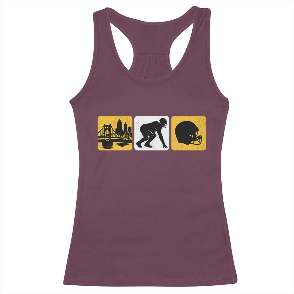 Pittsburgh Skyline Crest Graphic Racerback Tank Top Football Fan Pride