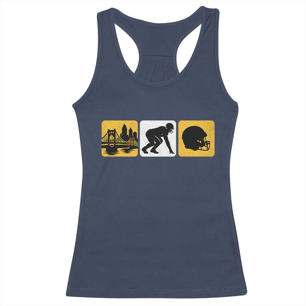 Pittsburgh Skyline Crest Graphic Racerback Tank Top Football Fan Pride