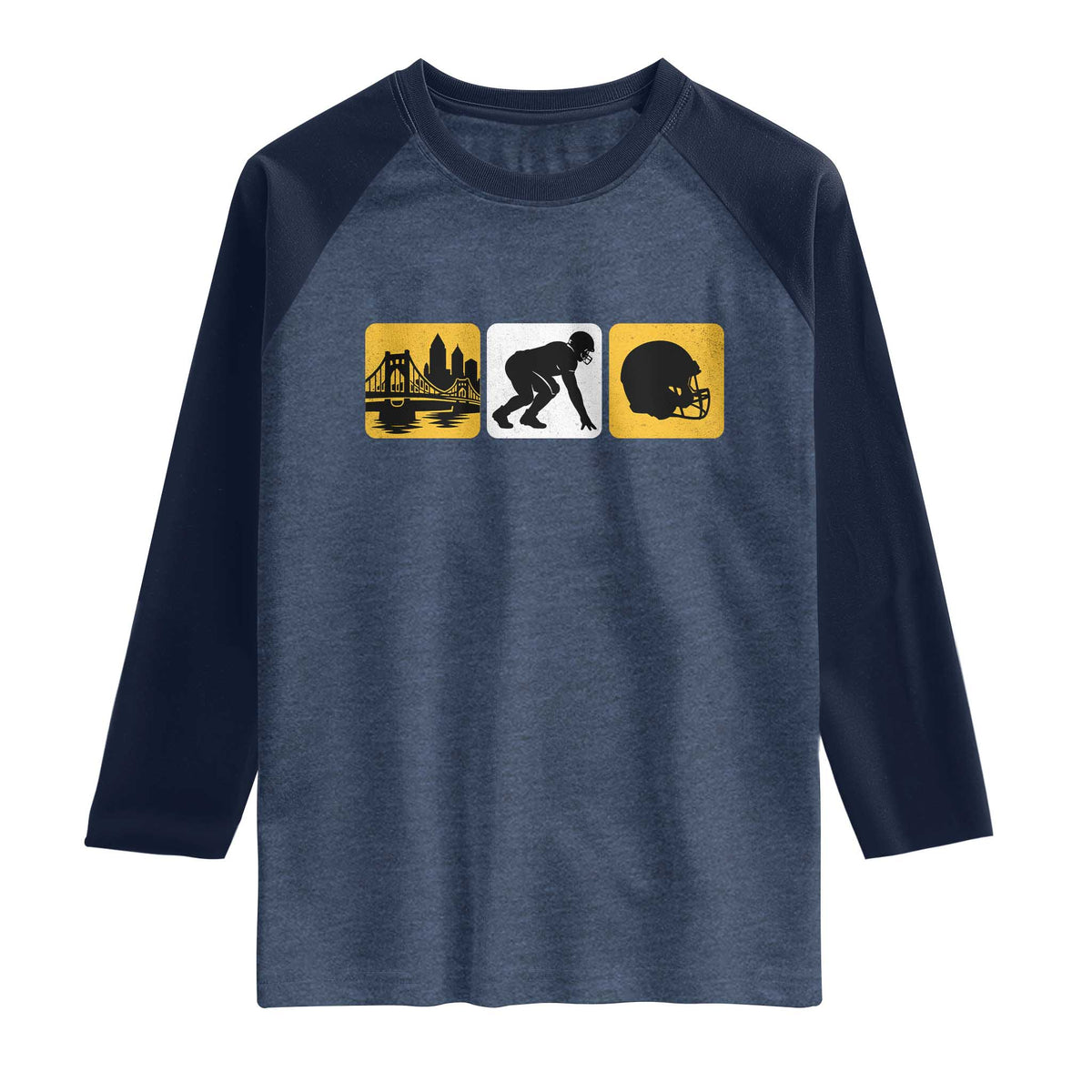 Pittsburgh Skyline Crest Graphic Raglan Shirt Football Fan Pride