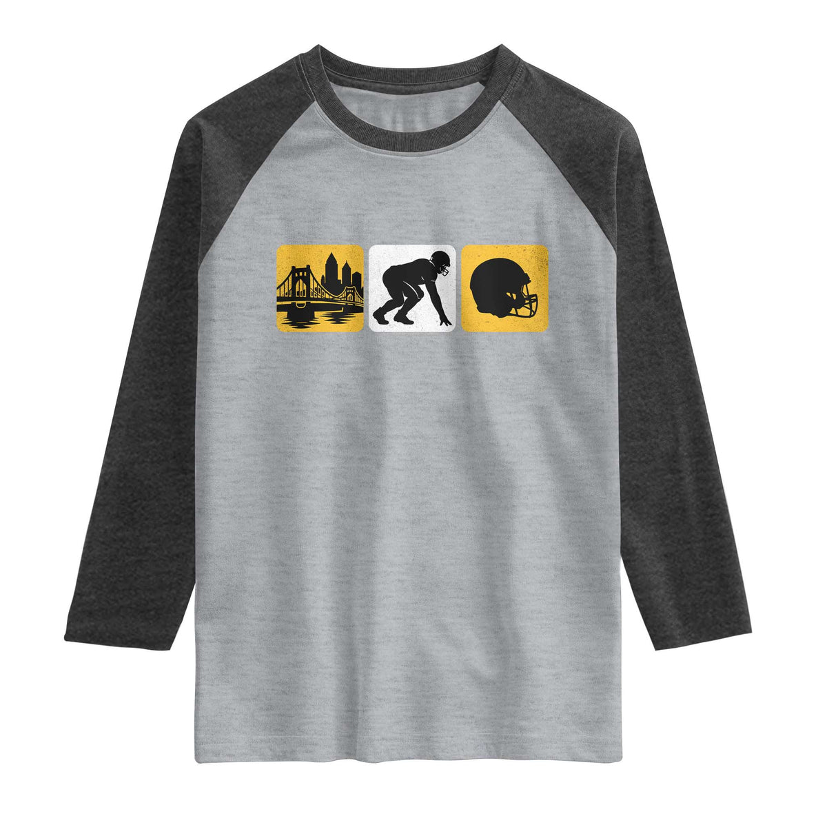 Pittsburgh Skyline Crest Graphic Raglan Shirt Football Fan Pride