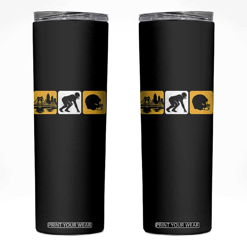 Pittsburgh Skyline Crest Graphic Skinny Tumbler Football Fan Pride
