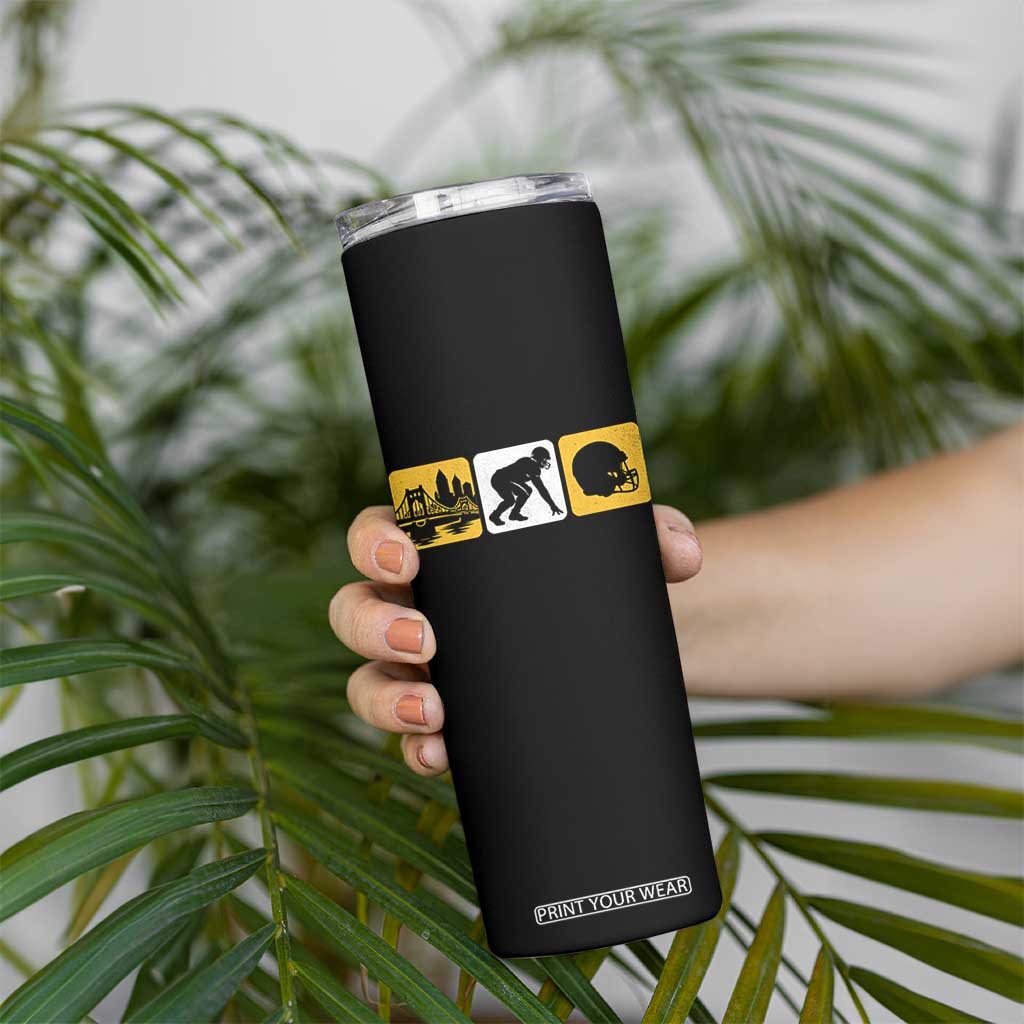 Pittsburgh Skyline Crest Graphic Skinny Tumbler Football Fan Pride