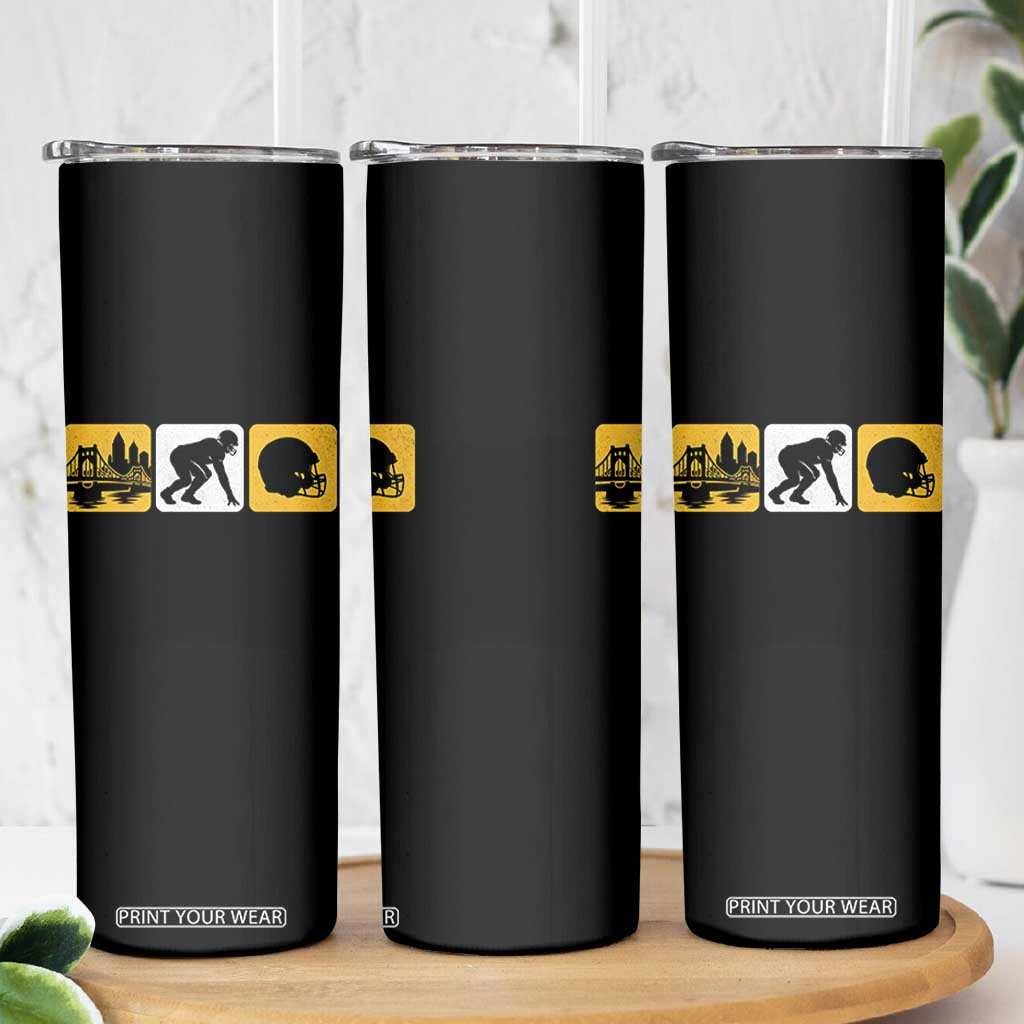 Pittsburgh Skyline Crest Graphic Skinny Tumbler Football Fan Pride